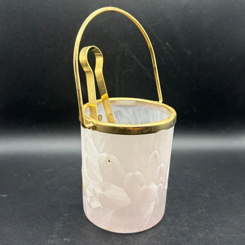 Vintage Creazioni Italy Personal Hand Painted Frosted Floral Ice Bucket w Tongs